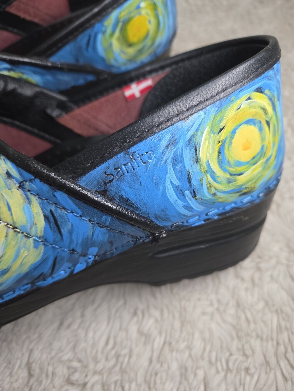 Women's Sanita Van Gogh Starry Night Art Print Clogs Shoes Sz 39 - Picture 14 of 15